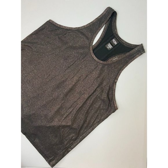 Victoria Sport women's medium black gold shimmer racer open back athletic‎ tank - Picture 1 of 7